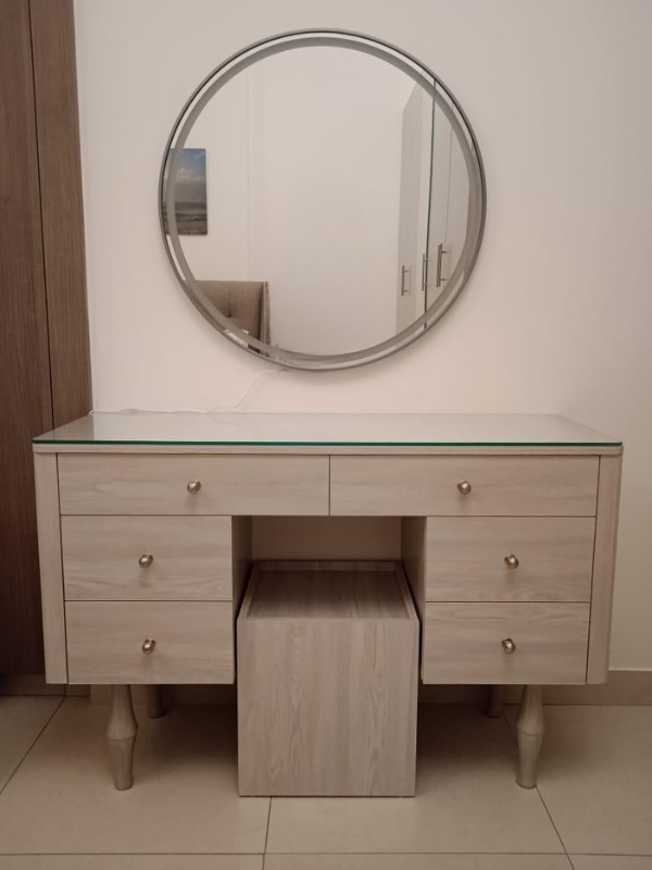 Vanity Set with Glass Top and Stool