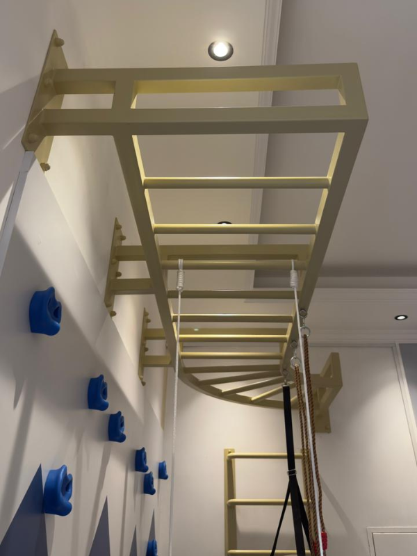 Indoor Kids Gym With Monkey Bars, Boxing Bag & Climbing Wall