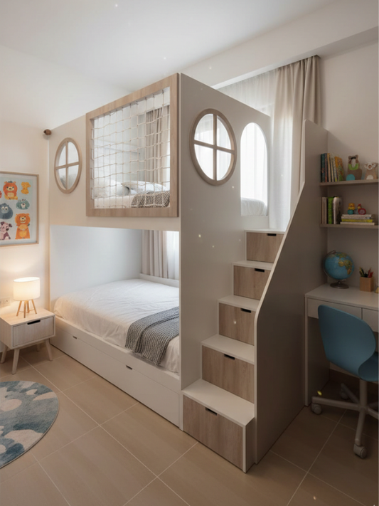 Kids Bunk Bed With Storage Stairs & Playhouse