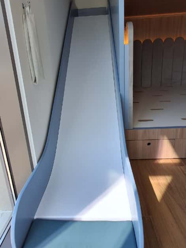 Kids Loft Bed With Playhouse Windows, LED Stairs & Activity Net