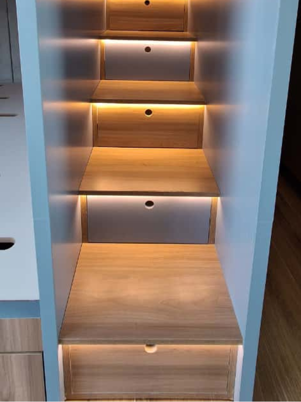 Kids Loft Bed With Playhouse Windows, LED Stairs & Activity Net