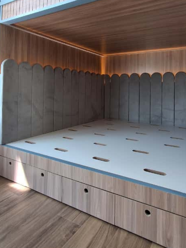 Kids Loft Bed With Playhouse Windows, LED Stairs & Activity Net