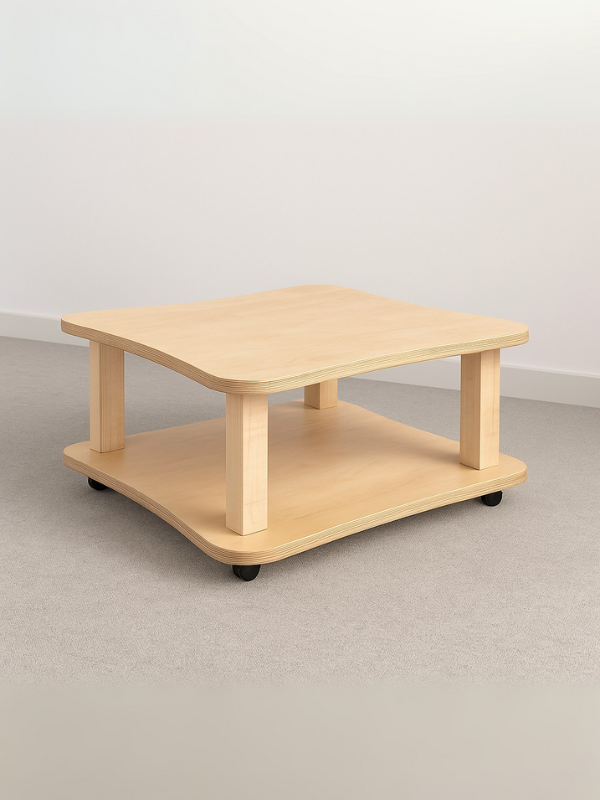 Kids Wooden Play Table with Storage Shelf and Wheels