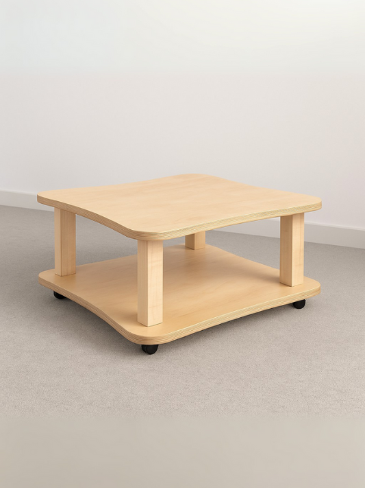 Kids Wooden Play Table with Storage Shelf and Wheels