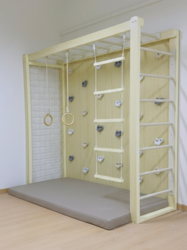 Indoor Kids Gym Playset – Climbing Wall, Monkey Bars & Gym Rings