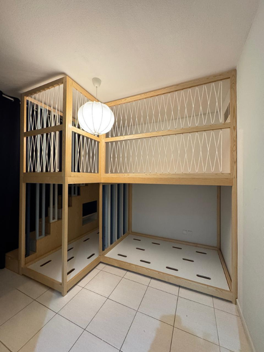 L-Shaped Kids Loft Bed With Playhouse