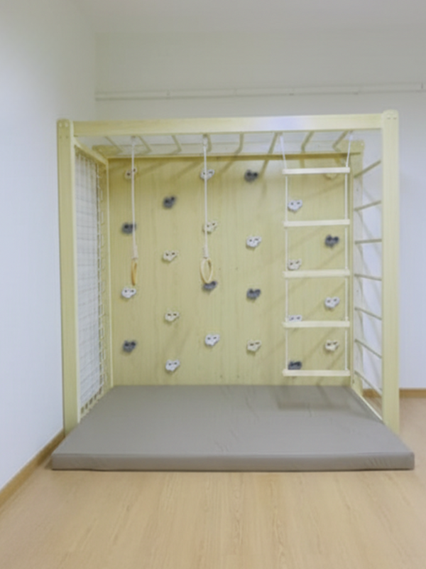 Indoor Kids Gym Playset – Climbing Wall, Monkey Bars & Gym Rings