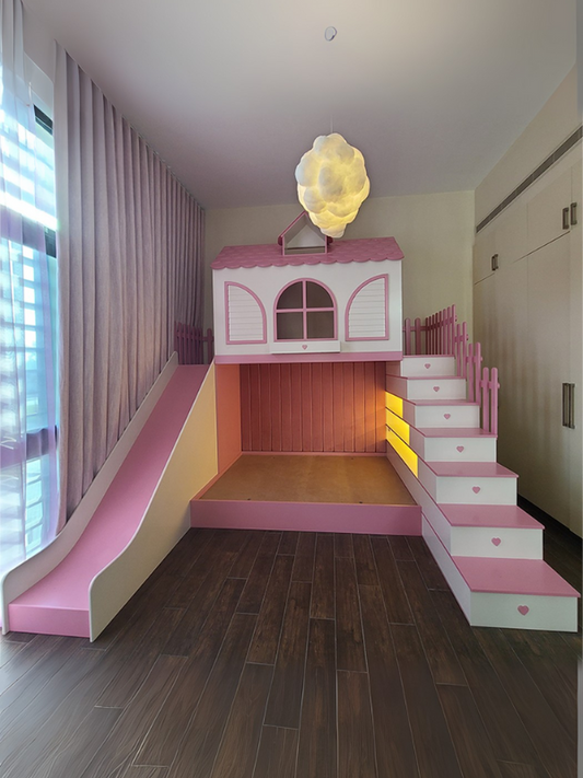 Princess Playhouse Bed with Slide & Storage