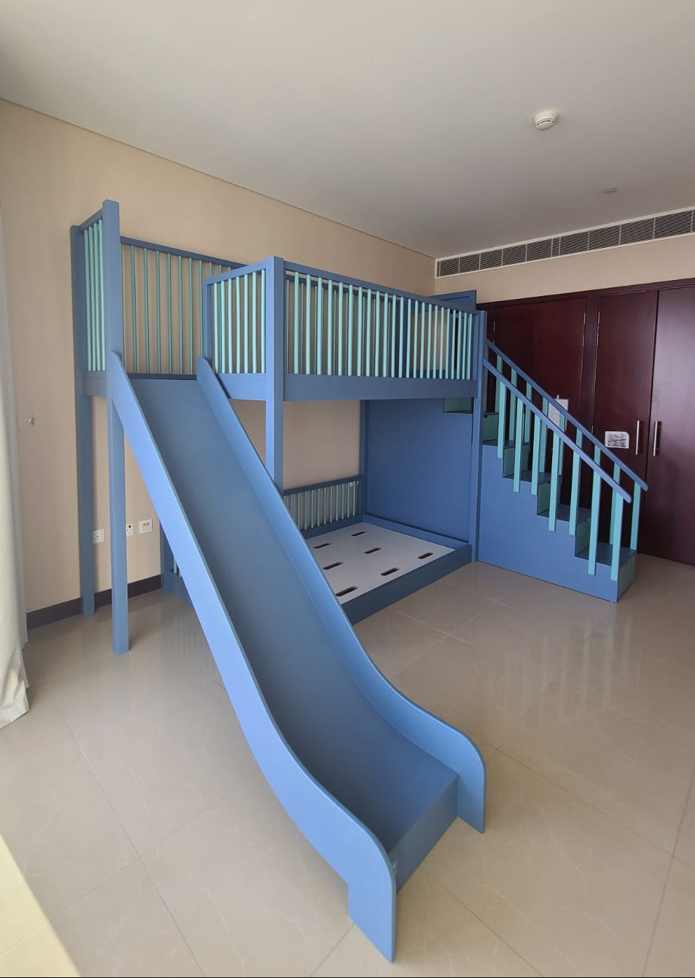blue kids play bed